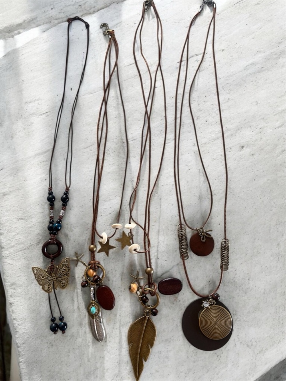 Boho Layered Brown and Gold Pendant Necklace 4 pieces Set NWT